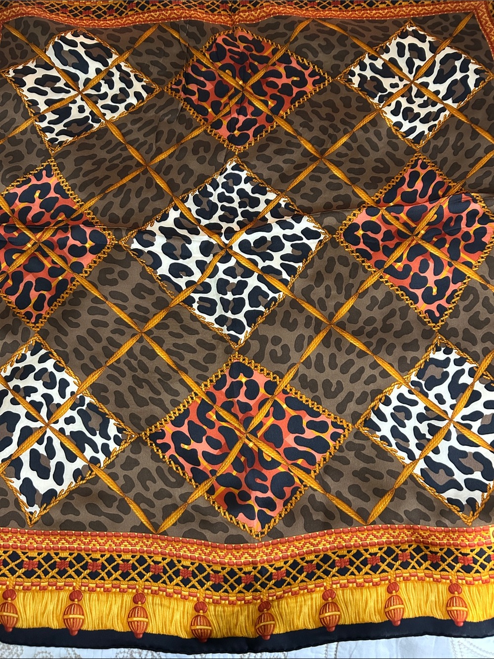Dior Silk Scarf in Brown, Gold and Black Leopard Patchwork - Picture 4 of 6